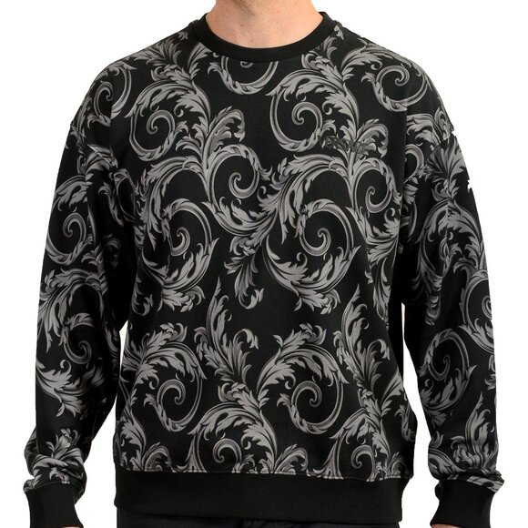 Versace Men's Black & Gray Barocco Print Non-Brushed Sweatshirt US L IT 52 - Picture 1 of 6